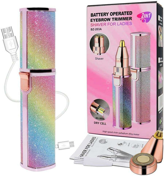 Eyebrow Trimmer | 2 In 1 Painless Brow Shaver Hair Remover Battery Operated Eyebrow Trimmer Facial Hair Remover